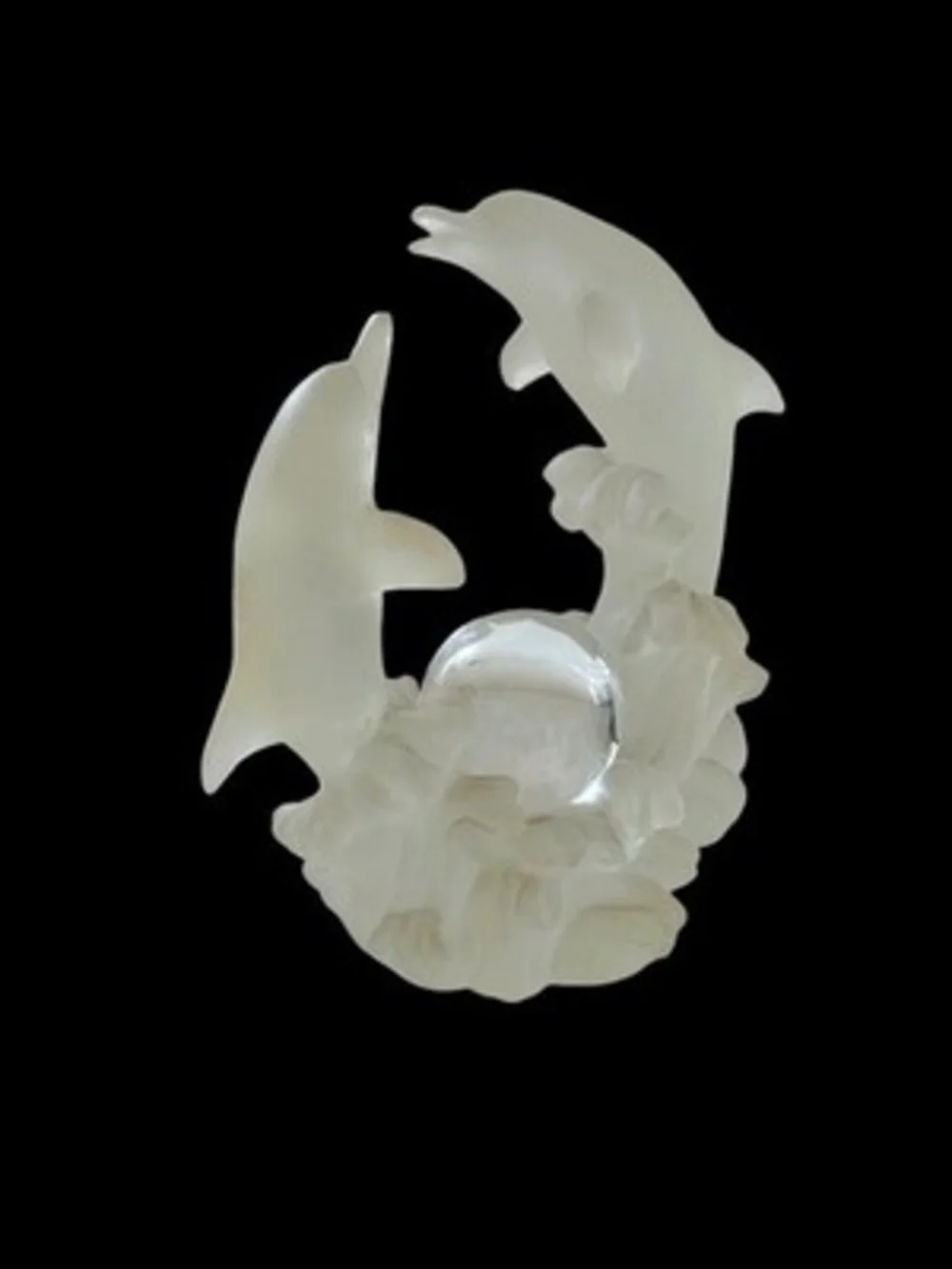 Playing Dolphins Frosted Glass Figurine 7.5